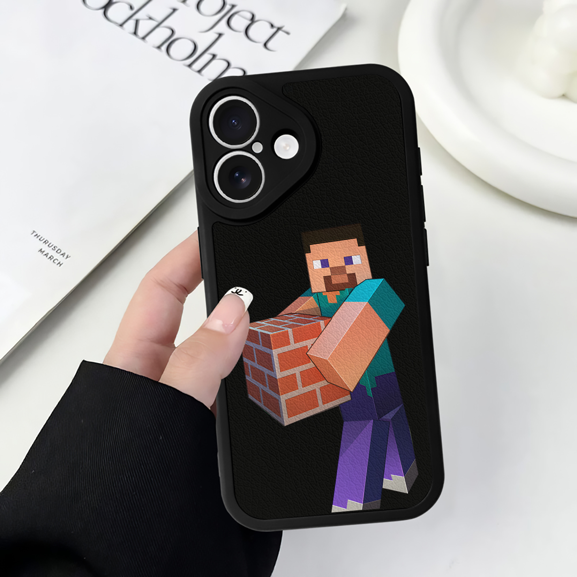 （画像用） マインクラフト ブロックの世界 Minecraft MC Block world 【iPhone 16シリーズ対応】シリコンスマホケース（レザー調） 材質：シリコン